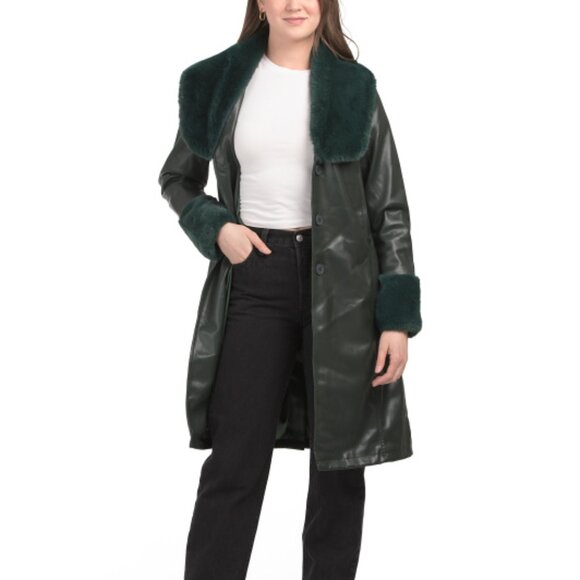 BLANK NYC Good Night Moon Trench Coat With Faux Fur Collar - Picture 2 of 4